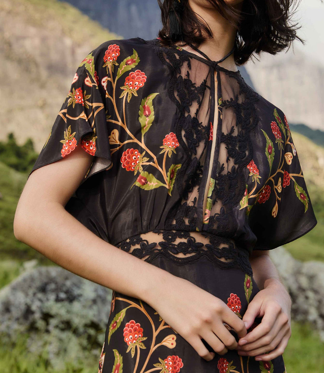 knee length dresses for ladies Farm Rio Black Berry Garden Mini Dress – SPACE by Leslie Beard