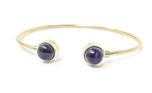 Load image into Gallery viewer, women&#39;s gold cuff bracelet with amethyst cabochons