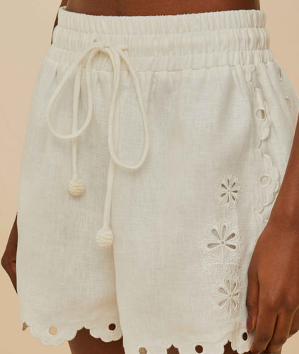 Farm Rio Off-White Flowers Richelieu Euroflax™ Premium Linen Shorts