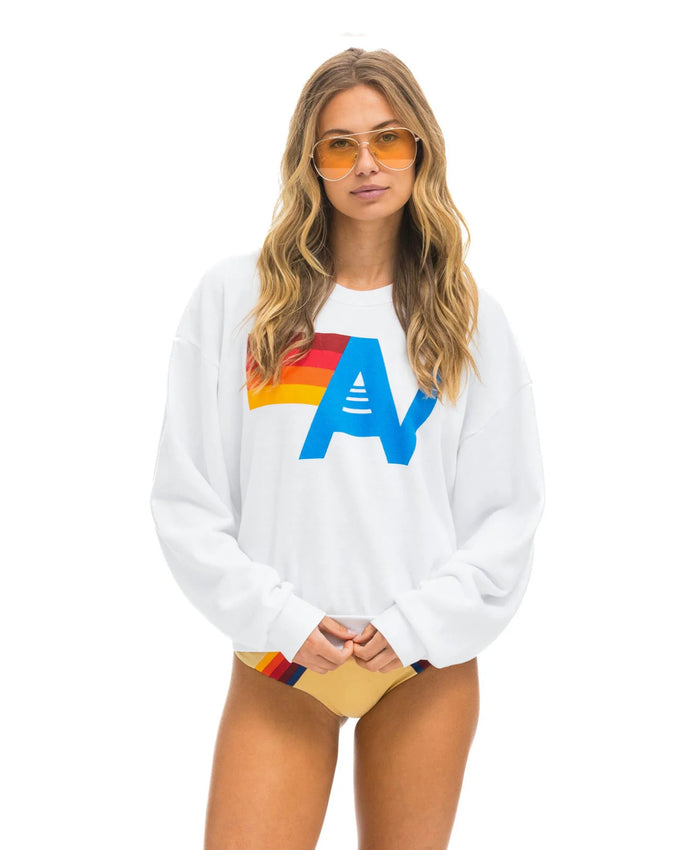 Aviator Nation LOGO RELAXED CREW SWEATSHIRT - WHITE