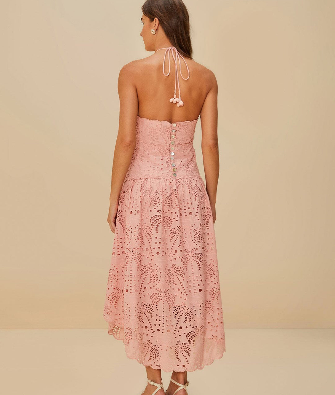 Farm Rio Blush Pink Palm Tree Eyelet Midi Dress SPACE by Leslie Beard Farm Rio Blush Pink Palm Tree Eyelet Midi Dress SPACE by Leslie Beard