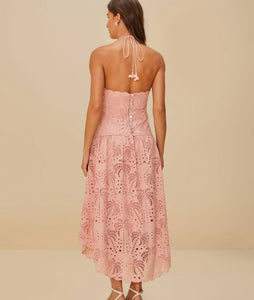 Farm Rio Blush Pink Palm Tree Eyelet Midi Dress SPACE by Leslie Beard Farm Rio Blush Pink Palm Tree Eyelet Midi Dress SPACE by Leslie Beard