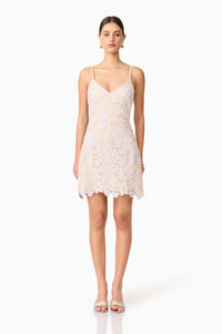 Elliatt Jasmine Crochet Mini Dress in Purple & Beige