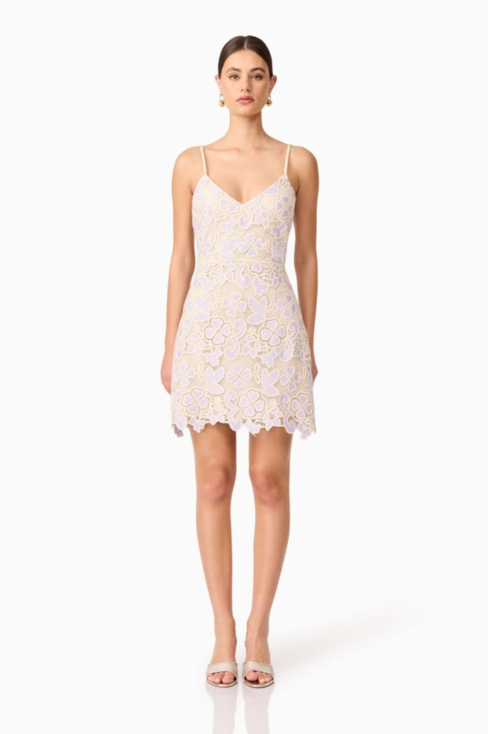 Elliatt Jasmine Crochet Mini Dress in Purple & Beige