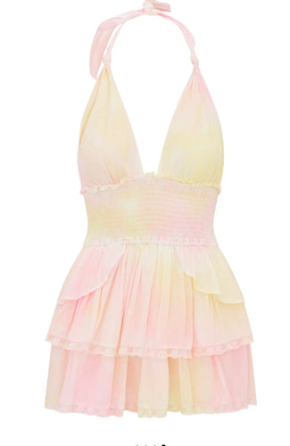 LoveShackFancy Deanna Tie-Dye Halter Mini Dress