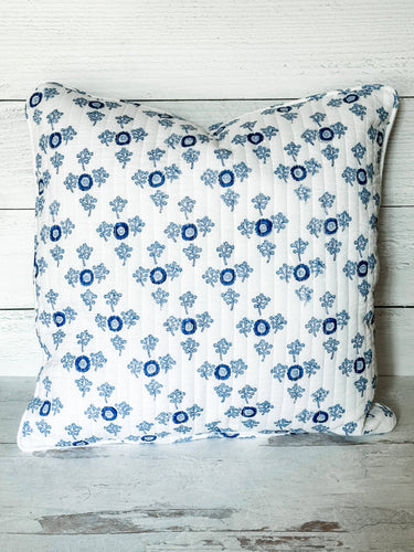 August Table - August Table Pillow - Villa Vaux Petit Blue and White: Cover with a pillow insert