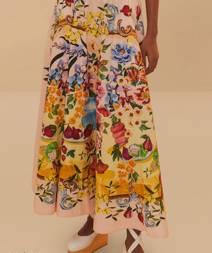 Farm Rio Pink Garden Terrace Organic Cotton Midi Skirt