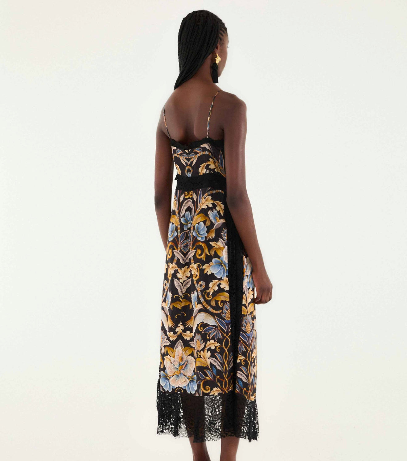 farm rio black chenille flowers midi dress Black Chenille Flowers Long Sleeve Midi Dress