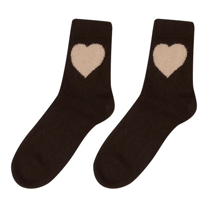 Jumper 1234 Cashmere Heart Socks in Dark Brown