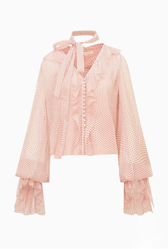 LoveShackFancy Linette Polka Dot Ruffle Blouse