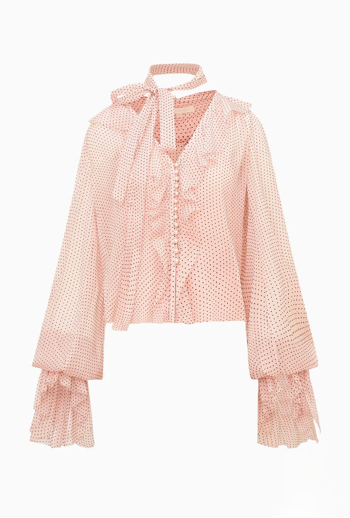 LoveShackFancy Linette Polka Dot Ruffle Blouse