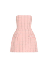 Load image into Gallery viewer, Amanda Uprichard STRAPLESS BETHANY ROMPER IN CHARLOTTE TWEED in Mochi