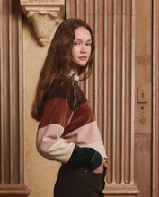 Load image into Gallery viewer, The Great THE PIECED STRIPE VELOUR COLLEGE SWEATSHIRT.