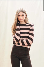 Load image into Gallery viewer, Jumper 1234 Cashmere Stripe Crew in Dark Brown and Pale Pink