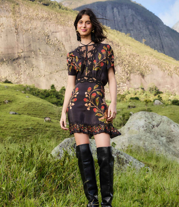 Farm Rio Black Berry Garden Mini Dress