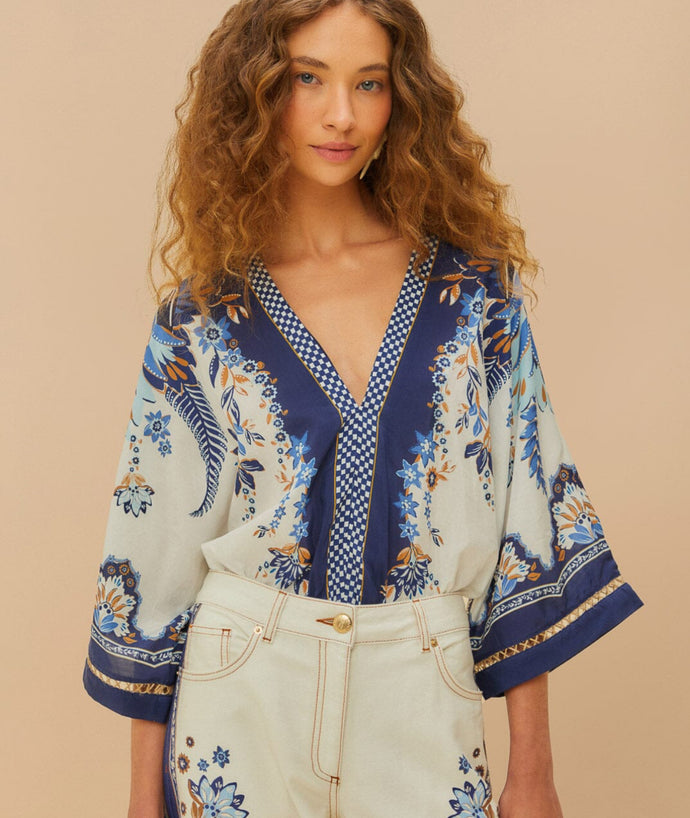Farm Rio Off-White Ana Tapestry Kimono Bodysuit