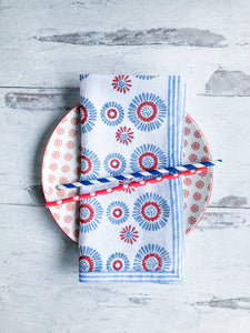 August Table - Aster Napkins - Set of 4 in Blue and Red