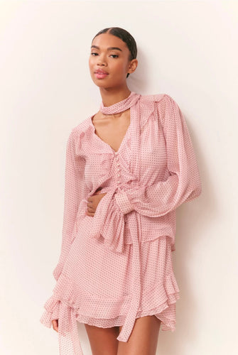 LoveShackFancy Renza Polka Dot Mini Skirt