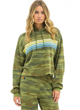 Load image into Gallery viewer, Aviator Nation 5 STRIPE RELAXED CROPPED PULLOVER HOODIE - CAMO // LIME // AQUA