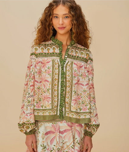 Farm Rio Off-White Palm Dream Blouse