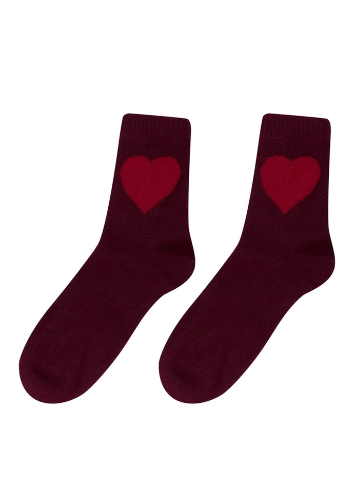 Jumper 1234 Cashmere Heart Socks in Burgundy