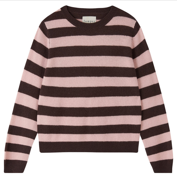 Jumper 1234 Cashmere Stripe Crew in Dark Brown and Pale Pink