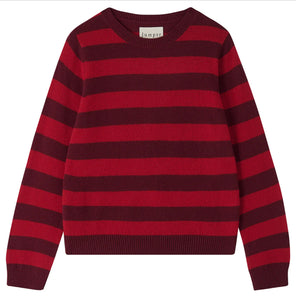 Jumper 1234 Cashmere Stripe Crew in Burgundy and Red