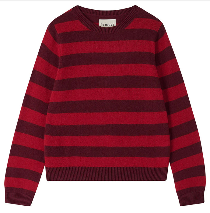 Jumper 1234 Cashmere Stripe Crew in Burgundy and Red