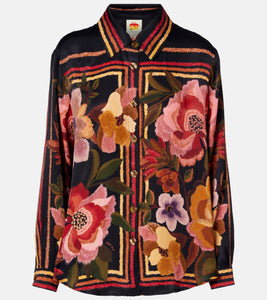 Farm Rio Chenille Black Flowers Shirt