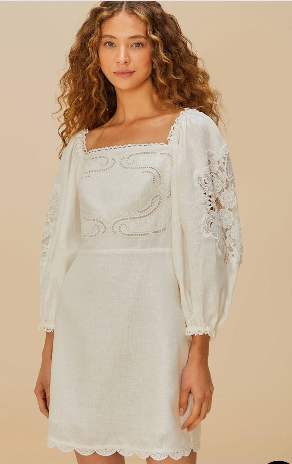 Farm Rio Off-White Embroidered Euroflax Premium Linen Mini Dress Farm Rio Off-White Embroidered Euroflax Premium Linen Mini Dress
