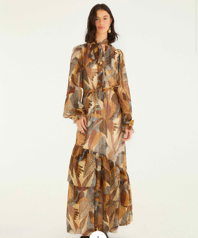 Farm Rio Cream Dotted Macaws Long Sleeve Maxi Dress