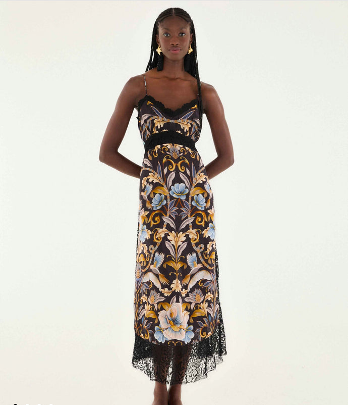 Farm Rio Black Flowerful Garden Midi Dress