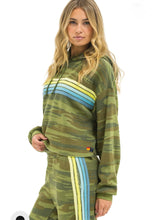 Load image into Gallery viewer, Aviator Nation 5 STRIPE RELAXED CROPPED PULLOVER HOODIE - CAMO // LIME // AQUA