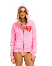 Load image into Gallery viewer, Aviator Nation Bolt Heart Zip Hoodie Neon Pink