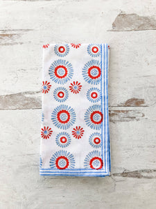 August Table - Aster Napkins - Set of 4 in Blue and Red