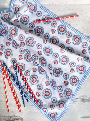 August Table - Aster Napkins - Set of 4 in Blue and Red