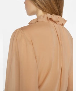 FRAME Ruffle Front Button Up Shirt in Blush