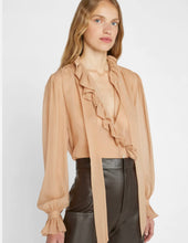 Load image into Gallery viewer, FRAME Ruffle Front Button Up Shirt in Blush