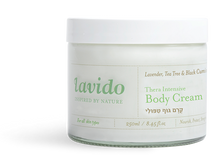Load image into Gallery viewer, Lavido Thera Intensive Body Cream this therapeutic body cream is concentrated with Vitamin E and therapeutic oils like Nigella, Tea Tree and Evening Primrose to help accelerate skin regeneration while it aids in the recovery of hypersensitive skin conditions like excessive dryness, environmentally damaged skin, psoriasis, and seborrhea. 