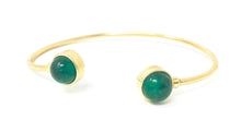 Load image into Gallery viewer, women&#39;s gold cuff bracelet with emerald cabochons