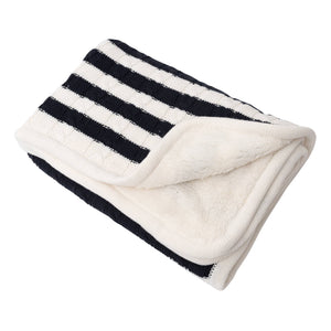 Sammy and Nat Versatile blanket for crib, stroller and play. Super cozy and constructed from 100% super soft cotton. Easy care, machine wash and dry. Cable knit on one side, soft sherpa on the other. 