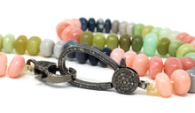 Load image into Gallery viewer, women&#39;s necklace made of sherbet opals with a black oxidized pave diamond clasp