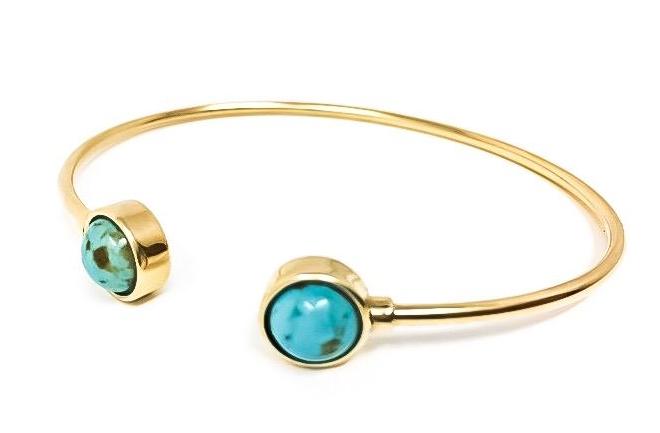 women's gold cuff with turquoise cabochons