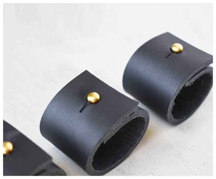 Celina Mancurti, LLC - Black Leather Napkin Rings- Sey of 4