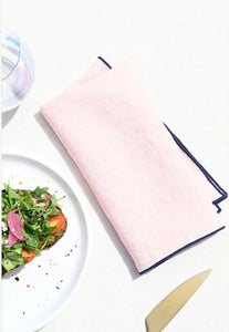 Atelier Saucier Blush Linen Navy Napkin Set